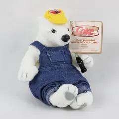 Coca-Cola 1990s Bean Bag Plush Polar Bear Carpenter 6in