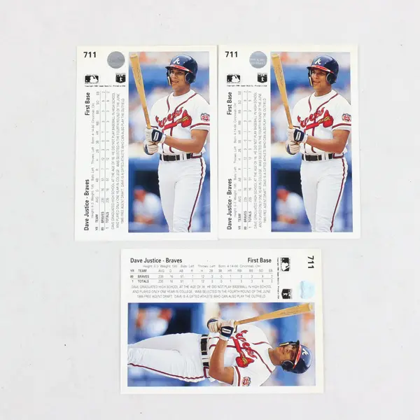 Lot of 3 1990 Dave Justice Rookie Cards Upper Deck 711 Baseball