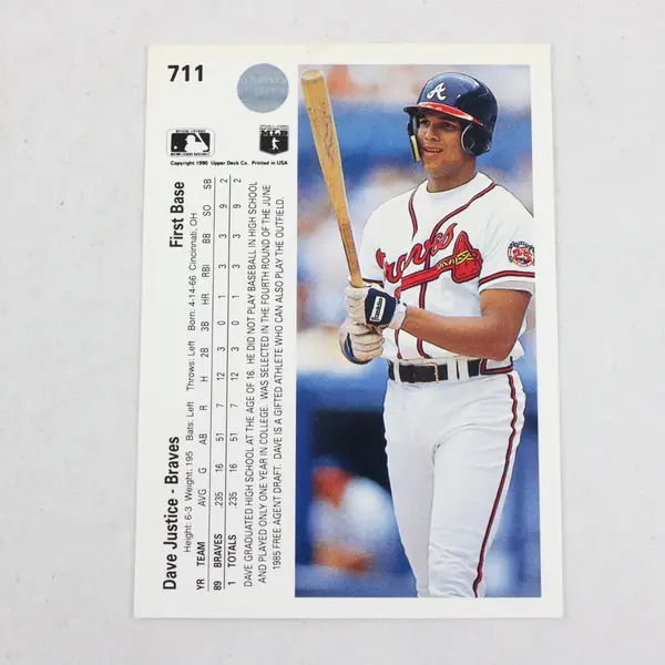 Lot of 3 1990 Dave Justice Rookie Cards Upper Deck 711 Baseball