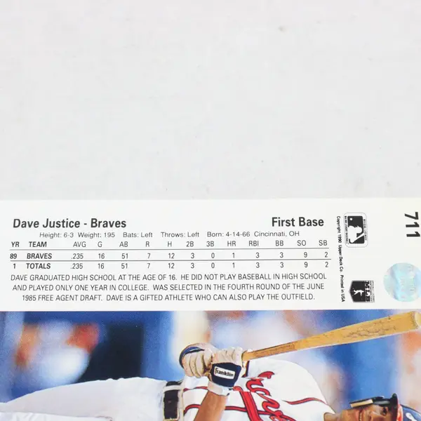 Lot of 3 1990 Dave Justice Rookie Cards Upper Deck 711 Baseball