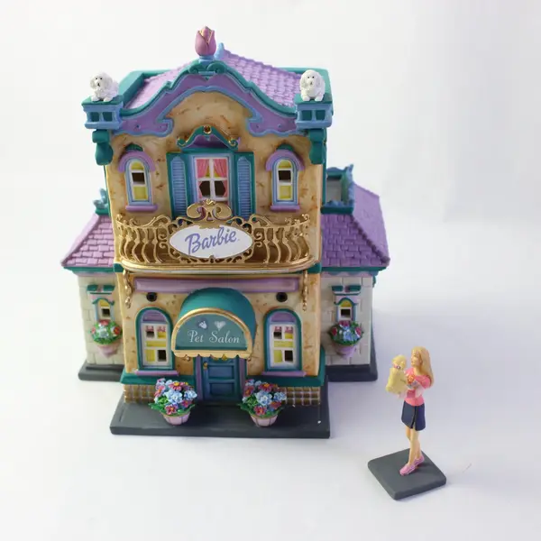 2003 Department 56 Barbie Pet Salon Boutique Lighted House 2-Piece Figure w/ Box