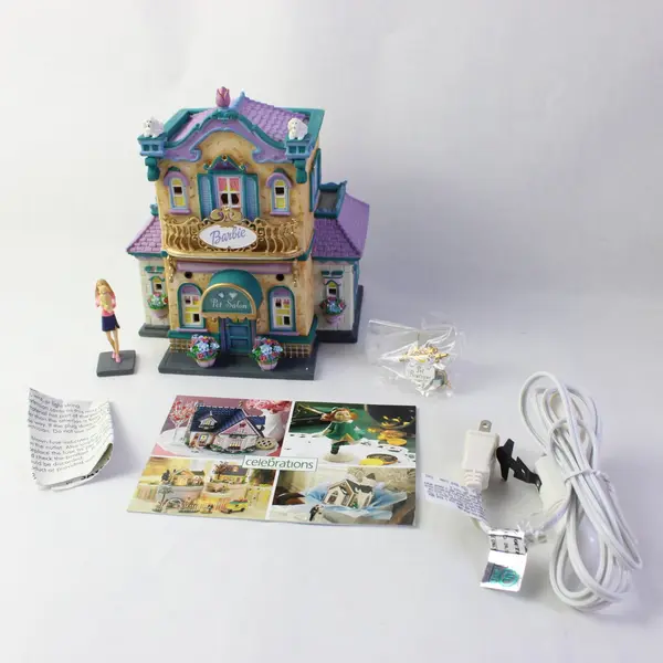2003 Department 56 Barbie Pet Salon Boutique Lighted House 2-Piece Figure w/ Box