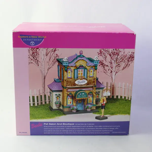 2003 Department 56 Barbie Pet Salon Boutique Lighted House 2-Piece Figure w/ Box
