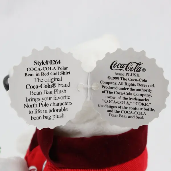 Vintage 1999 Coca-Cola Polar Bear Bean Bag Plush Red Golf Shirt