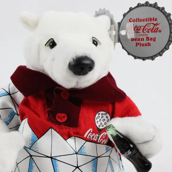 Vintage 1999 Coca-Cola Polar Bear Bean Bag Plush Red Golf Shirt