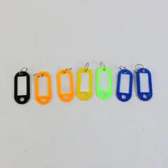 Lot of 7 Plastic Key Tags Metal Split Ring Luggage Name Label Keychains