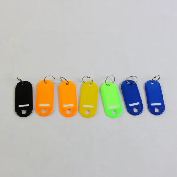Lot of 7 Plastic Key Tags Metal Split Ring Luggage Name Label Keychains