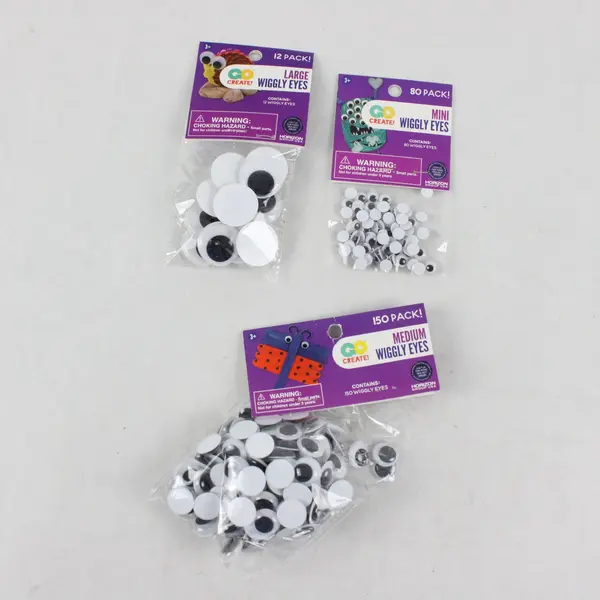 Lot of 3 Packs Googly Eyes Craft Supplies 12, 80, 150 Count 