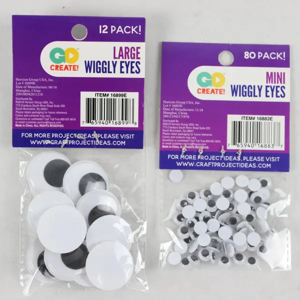 Lot of 3 Packs Googly Eyes Craft Supplies 12, 80, 150 Count 