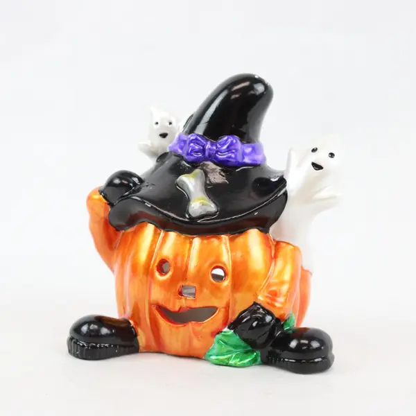 Tj Collection Ceramic Witch Pumpkin Ghosts Tealight Holder W/ Tea Light