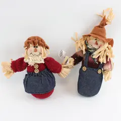 Aunt Bee's House Set of 2 Autumn Primitive Scarecrow Plush Bean Bag Sitters