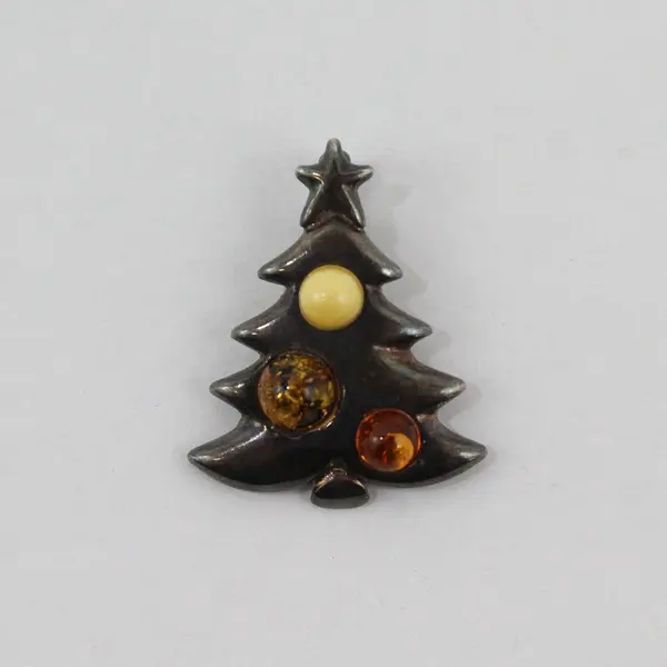 Amber America Sterling Silver Christmas Tree Pendant Multi Color Baltic Amber
