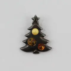 Amber America Sterling Silver Christmas Tree Pendant Multi Color Baltic Amber