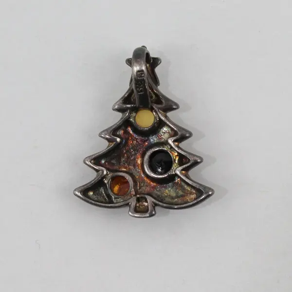 Amber America Sterling Silver Christmas Tree Pendant Multi Color Baltic Amber