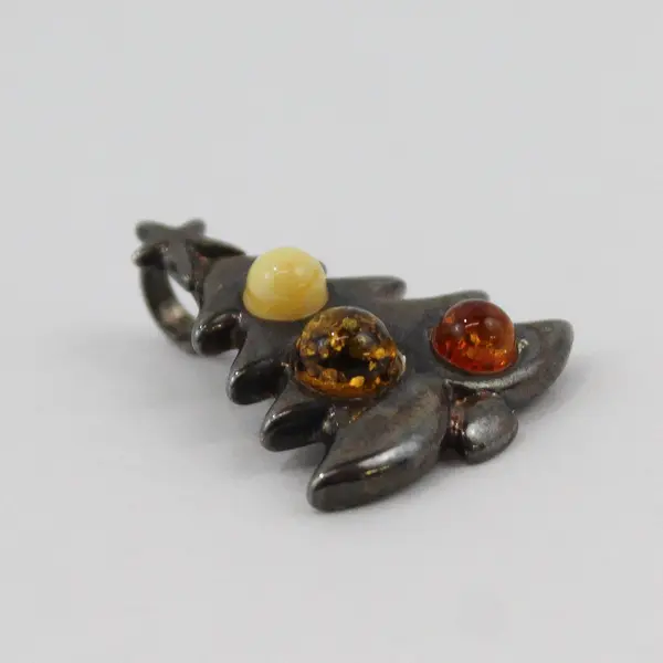 Amber America Sterling Silver Christmas Tree Pendant Multi Color Baltic Amber