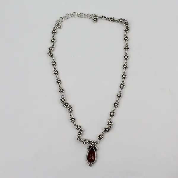 Brighton Red Teardrop Rhinestone Pendant Silver-Tone Necklace 18"