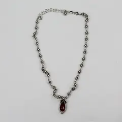 Brighton Red Teardrop Rhinestone Pendant Silver-Tone Necklace 18"