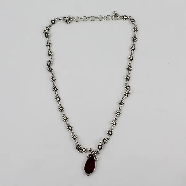 Brighton Red Teardrop Rhinestone Pendant Silver-Tone Necklace 18"