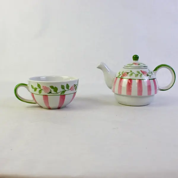 Vintage Andrea by Sadek Pink Rosebud Porcelain Tea for One Teapot Mug Set