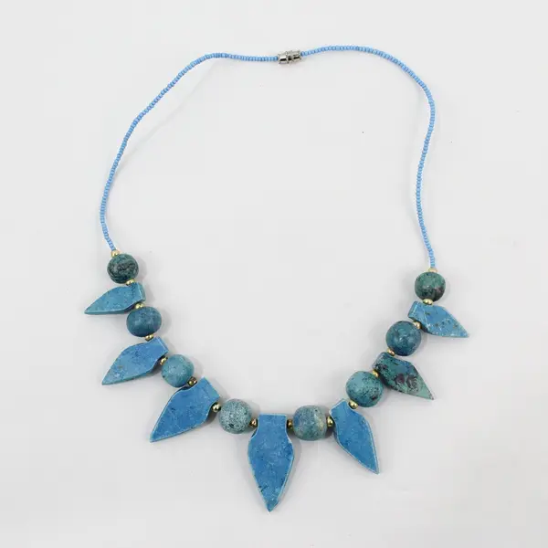Turquoise Blue Beaded Boho Statement Necklace 19 in