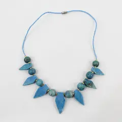 Turquoise Blue Beaded Boho Statement Necklace 19 in
