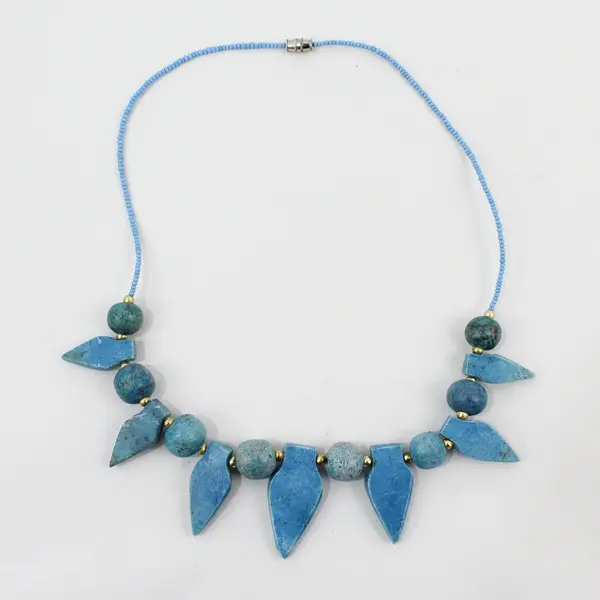 Turquoise Blue Beaded Boho Statement Necklace 19 in