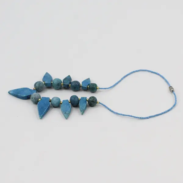 Turquoise Blue Beaded Boho Statement Necklace 19 in
