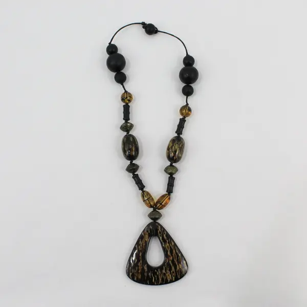Black and Amber Beaded Boho Statement Necklace 18"