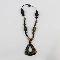 Black and Amber Beaded Boho Statement Necklace 18"