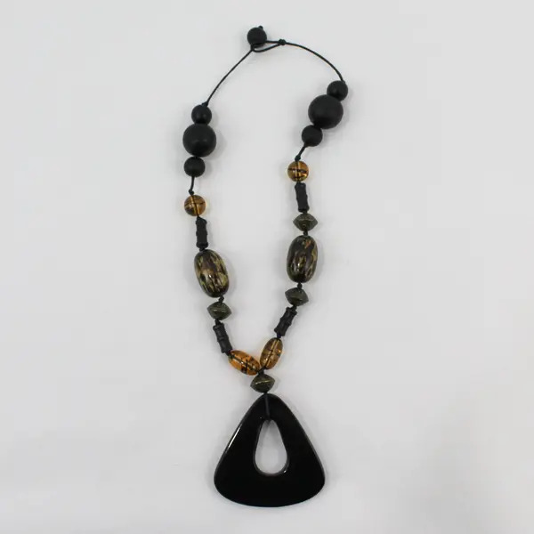 Black and Amber Beaded Boho Statement Necklace 18"