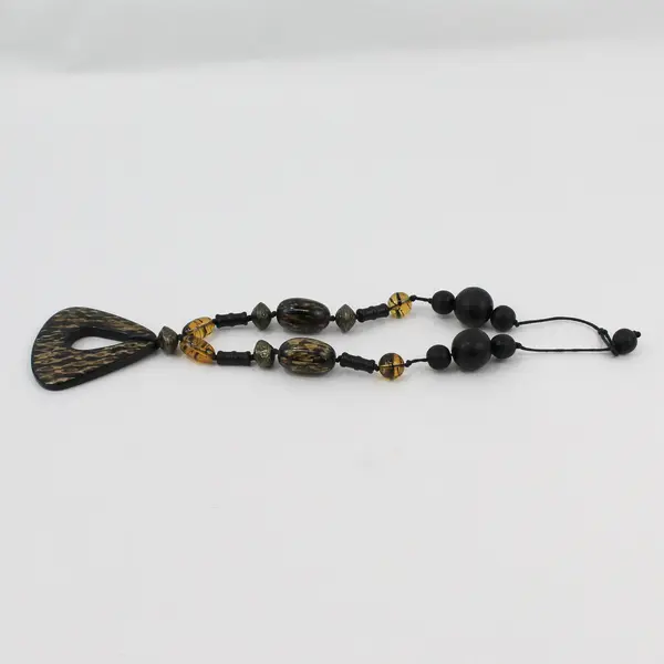 Black and Amber Beaded Boho Statement Necklace 18"