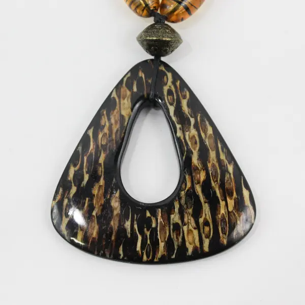 Black and Amber Beaded Boho Statement Necklace 18"