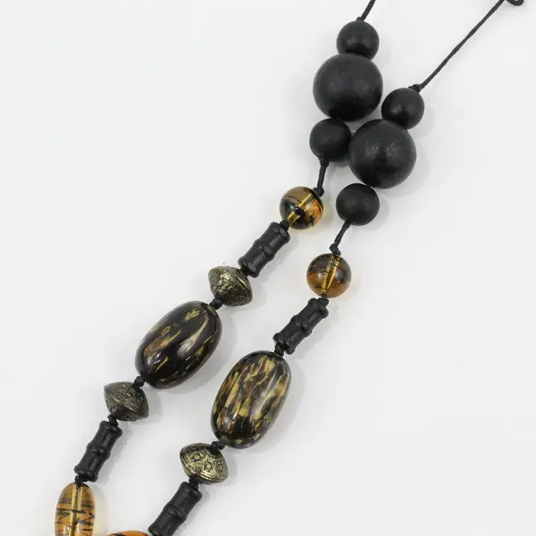 Black and Amber Beaded Boho Statement Necklace 18"