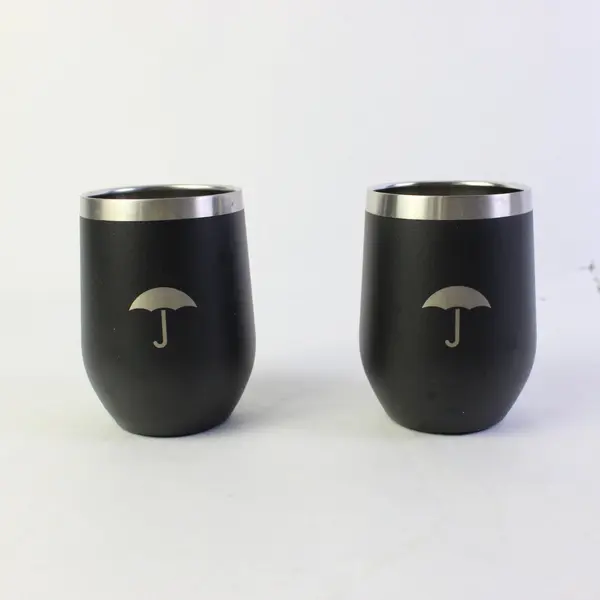 Lot of 2 12oz Matte Black Double Wall Stainless Steel Wine Tumblers J