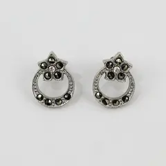 Vintage Rhinestone Marcasite Silver-Tone Earrings