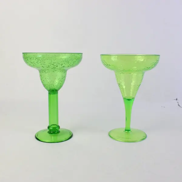 Lot of 2 Green Plastic Margarita Glasses Mismatched Pair