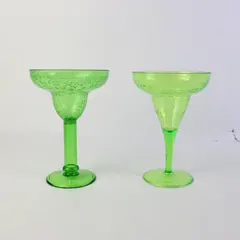 Lot of 2 Green Plastic Margarita Glasses Mismatched Pair