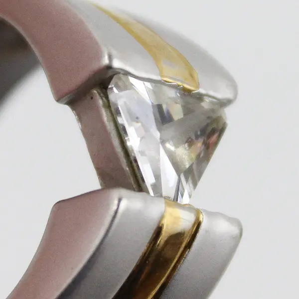 Silver Tone Ring 18k GF Trim Triangle Zirconia Size 7