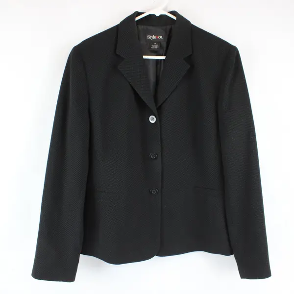 Style & Co Women's Black Gold Blue Speckled 3-Button Blazer Size 16