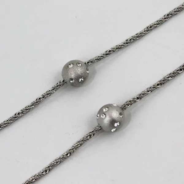Vintage Swarovski Clear Rhinestone Silver-Tone Station Necklace 52in