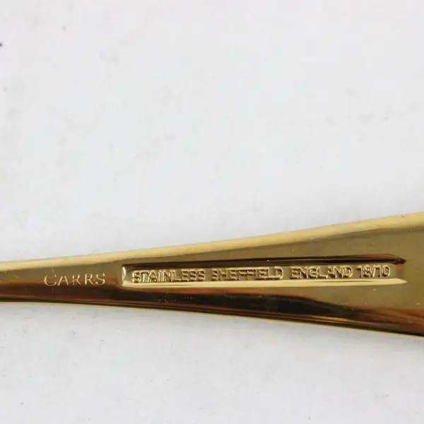 CARRS 18/10 Stainless Gold Tone Oval Soup Spoon 7.75in Engraved