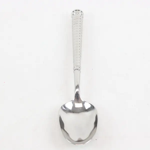 Stainless Steel Cubism Style Handle 9" Solid Serving Spoon