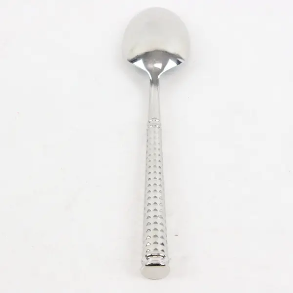 Stainless Steel Cubism Style Handle 9" Solid Serving Spoon