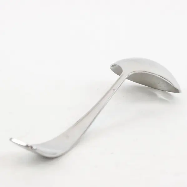 Modern Stainless Steel Gravy Ladle With a Curved Flat-Ended Handle 8" Good