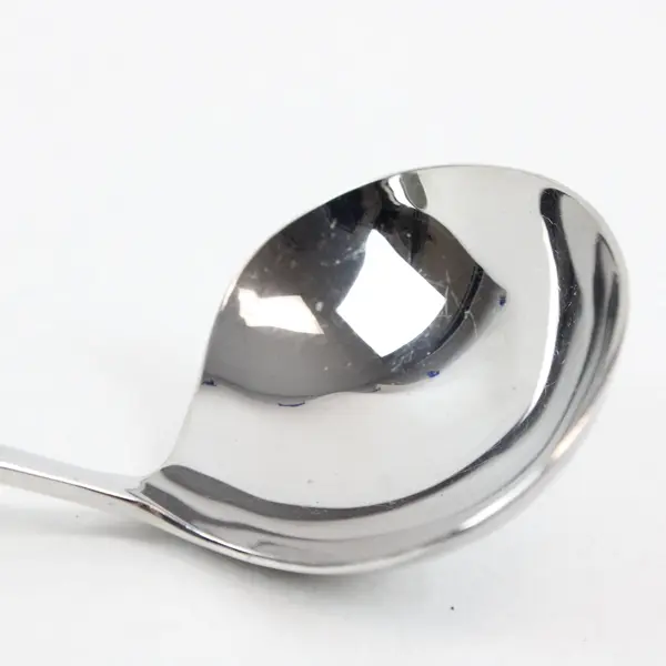 Modern Stainless Steel Gravy Ladle With a Curved Flat-Ended Handle 8" Good