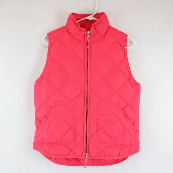 J Crew Womens Vest Small Pink Quilted Down Puffer Zip Sleeveless Jacket