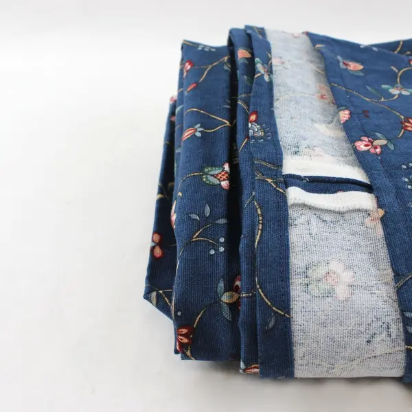 Handmade Blue and Pink Floral Pattern Thick Tablecloth 70"x90"