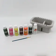 7 Bottles Of Top Notch And Apple Barrel 2 Ounce Acrylic Paints With Brush Basin