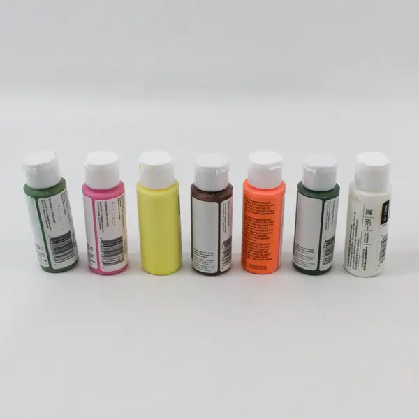 7 Bottles Of Top Notch And Apple Barrel 2 Ounce Acrylic Paints With Brush Basin