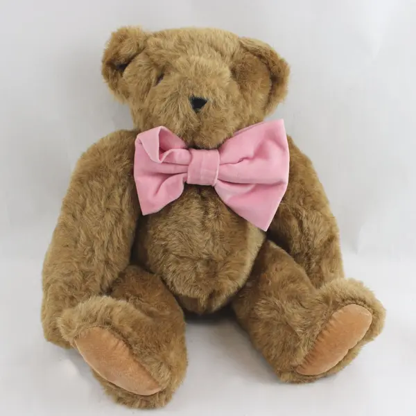 Vermont Teddy Bear Brown Jointed Pink Bow 16"